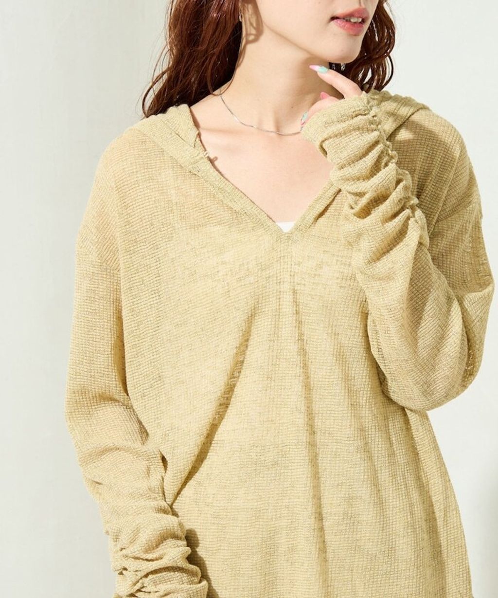 FREAKS STORE 透膚華夫格連帽長袖上衣_5