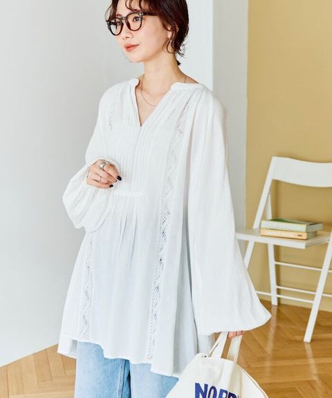 FREAKS STORE 純棉細褶垂感蕾絲襯衫_1