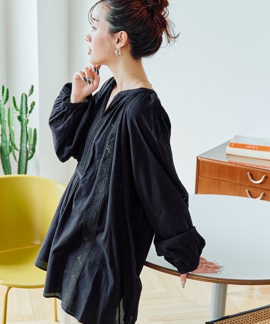 FREAKS STORE 純棉細褶垂感蕾絲襯衫_6