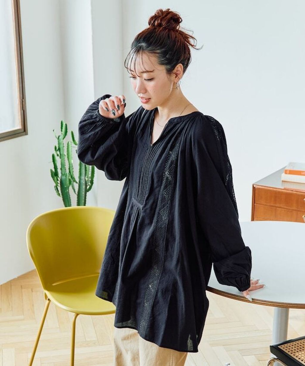 FREAKS STORE 純棉細褶垂感蕾絲襯衫_9