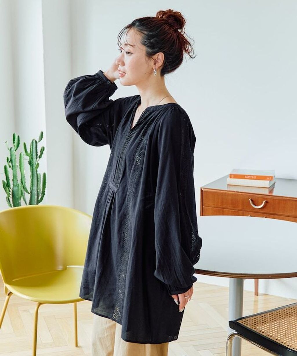 FREAKS STORE 純棉細褶垂感蕾絲襯衫_2