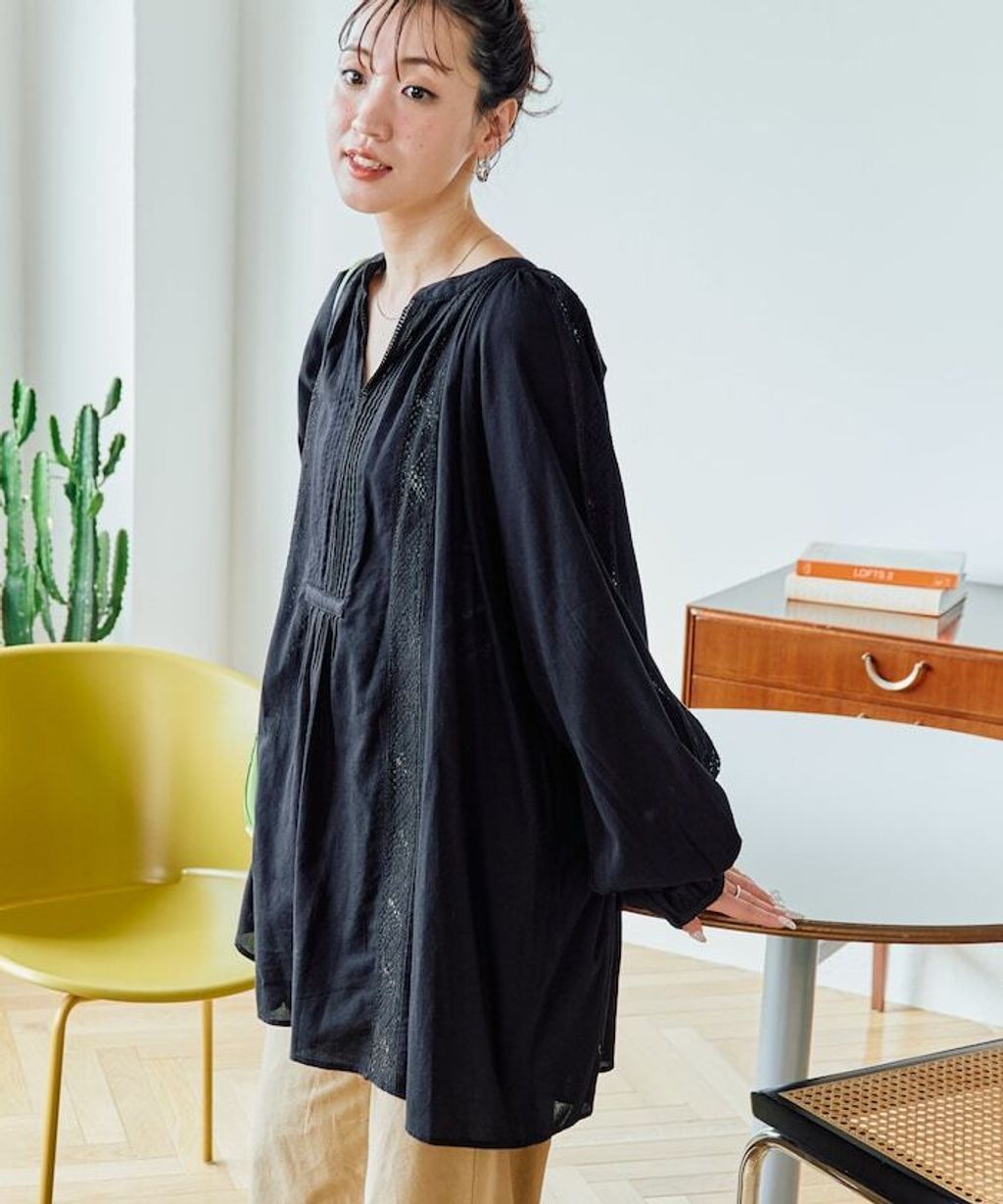 FREAKS STORE 純棉細褶垂感蕾絲襯衫_7