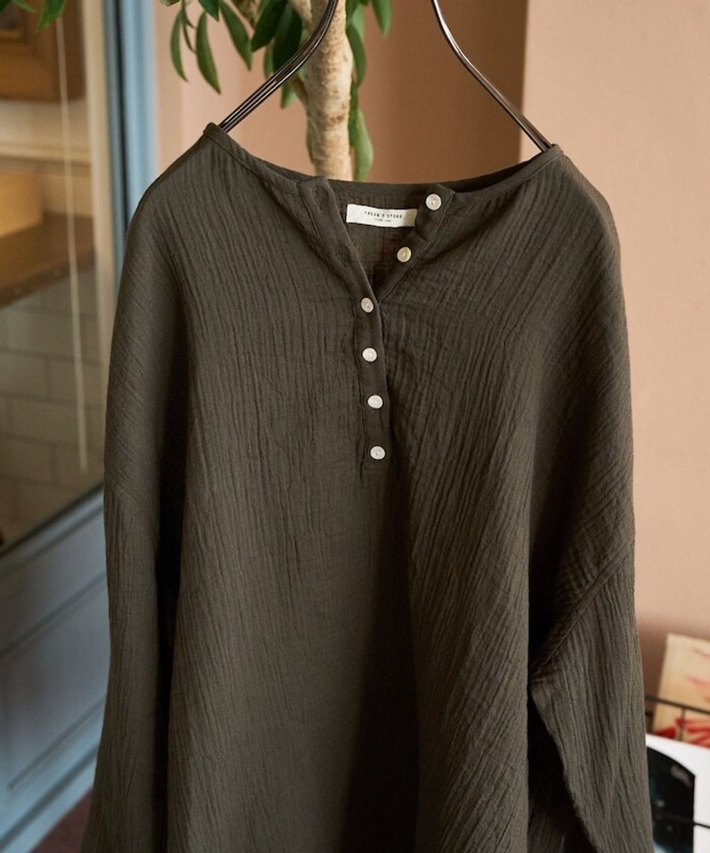 FREAKS STORE 雙層紗布亨利領長袖上衣_7