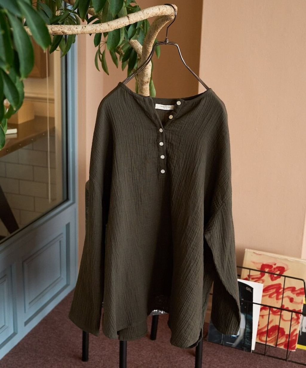 FREAKS STORE 雙層紗布亨利領長袖上衣_8