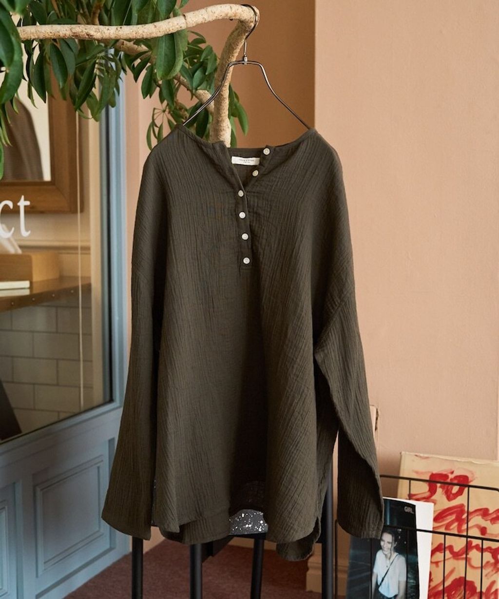 FREAKS STORE 雙層紗布亨利領長袖上衣_6