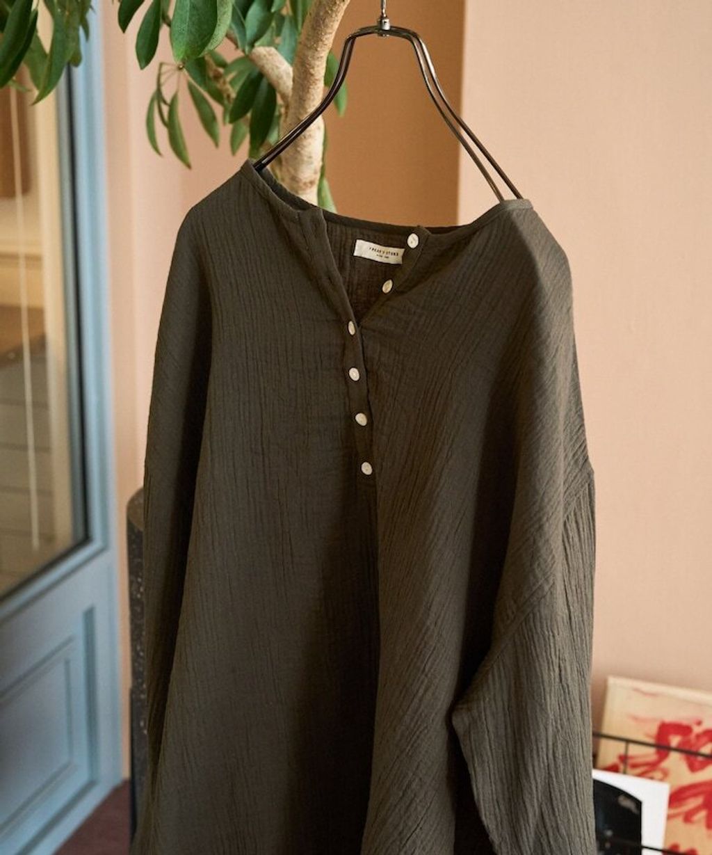 FREAKS STORE 雙層紗布亨利領長袖上衣_4