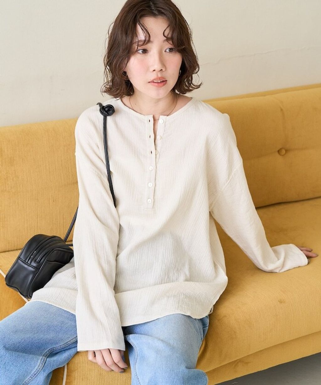 FREAKS STORE 雙層紗布亨利領長袖上衣_1