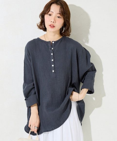 FREAKS STORE 雙層紗布亨利領長袖上衣_5