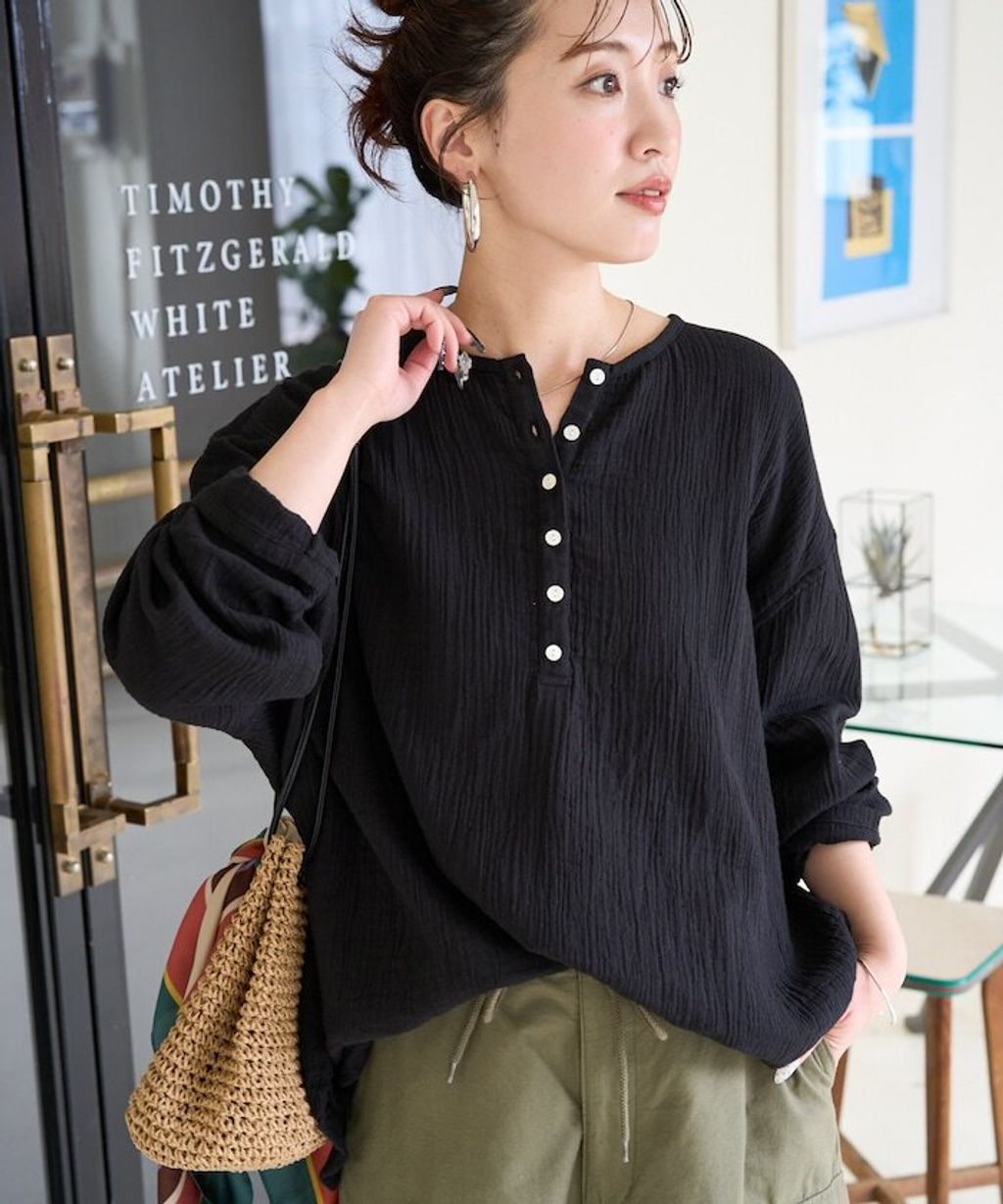 FREAKS STORE 雙層紗布亨利領長袖上衣_2