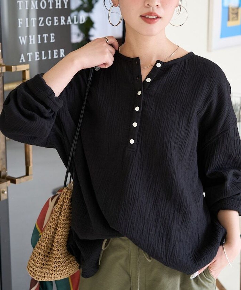 FREAKS STORE 雙層紗布亨利領長袖上衣_13