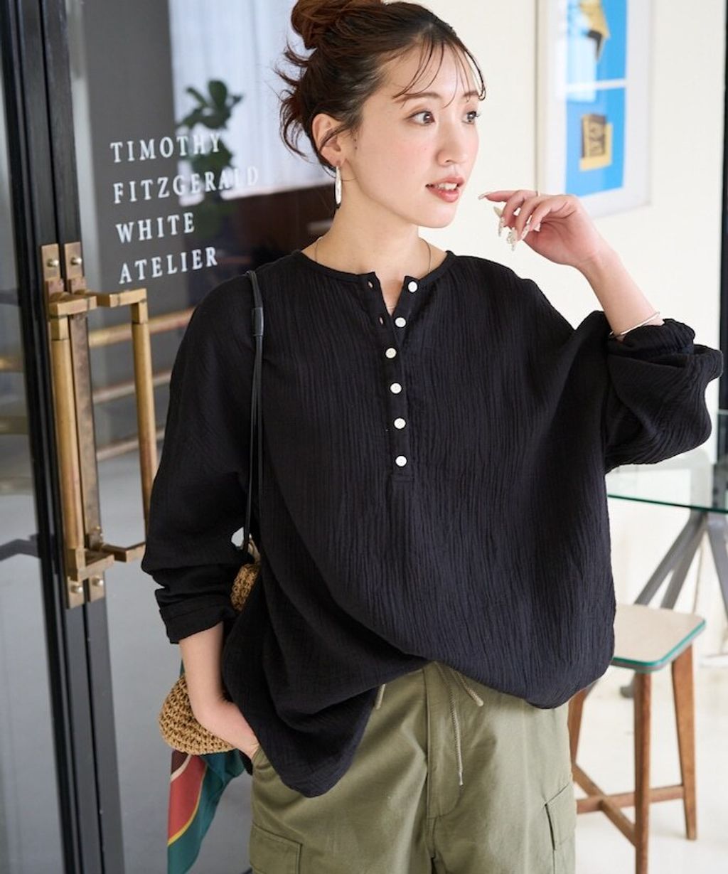FREAKS STORE 雙層紗布亨利領長袖上衣_17