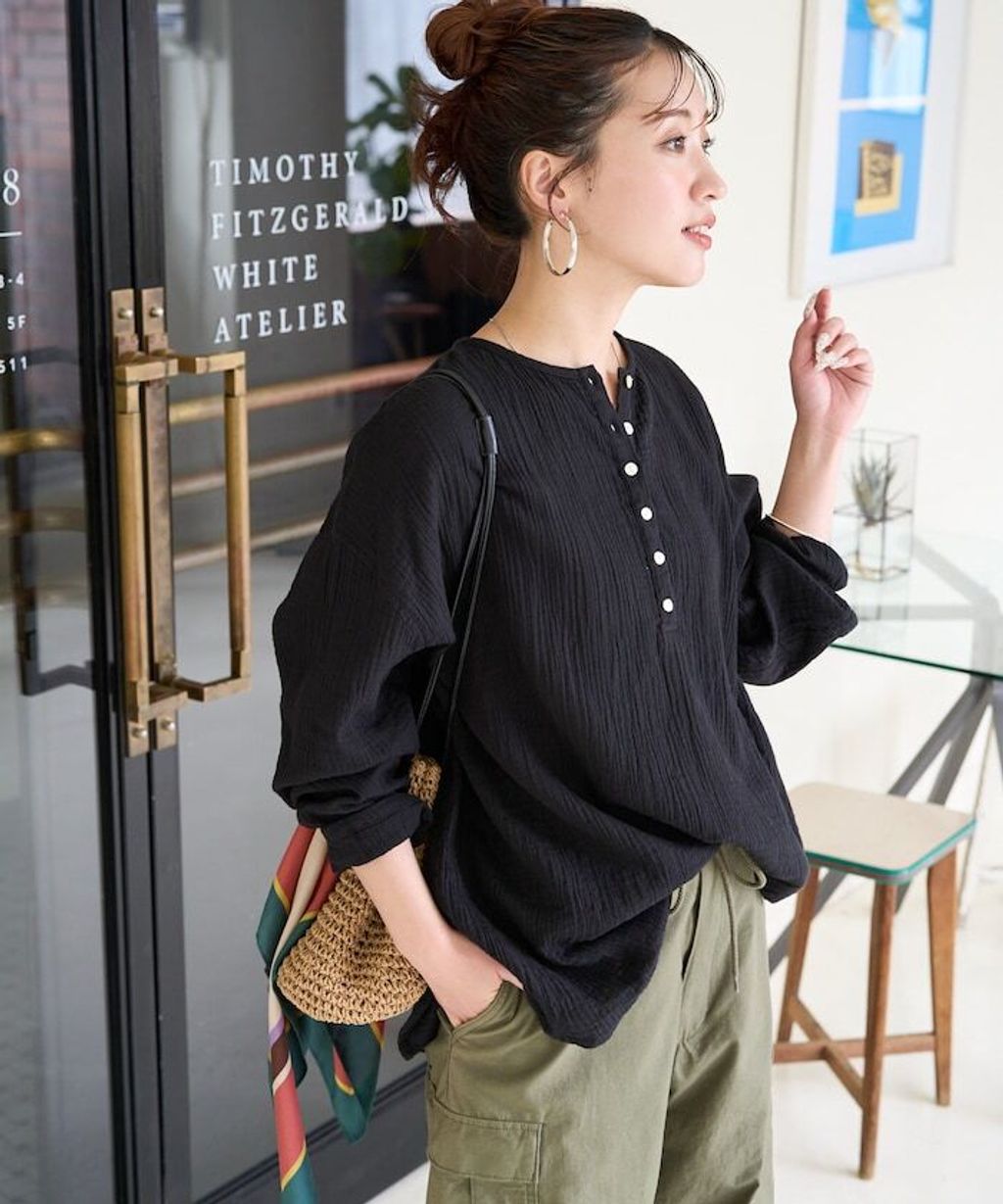 FREAKS STORE 雙層紗布亨利領長袖上衣_14