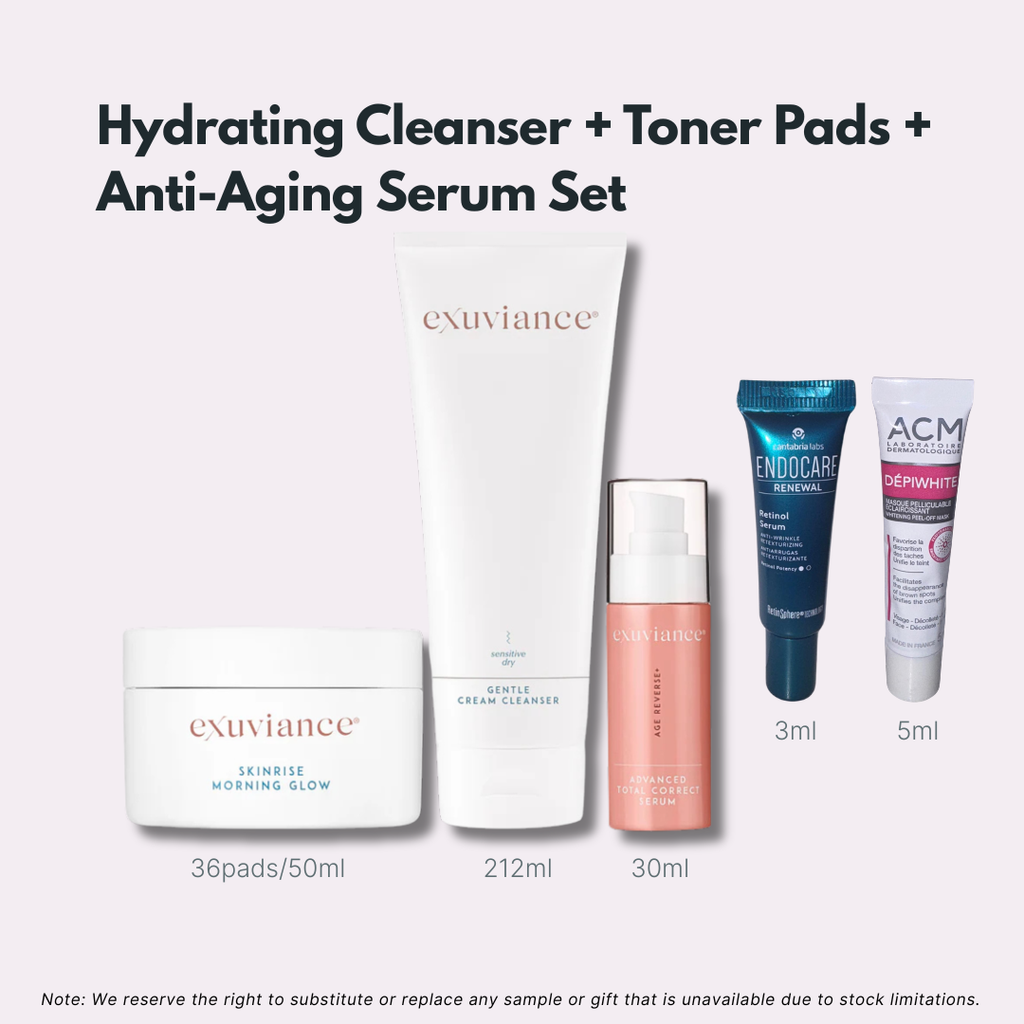 exuviance-hydrating-cleanser-toner-pads-serum-set