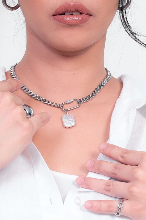 carabiner necklace silver 