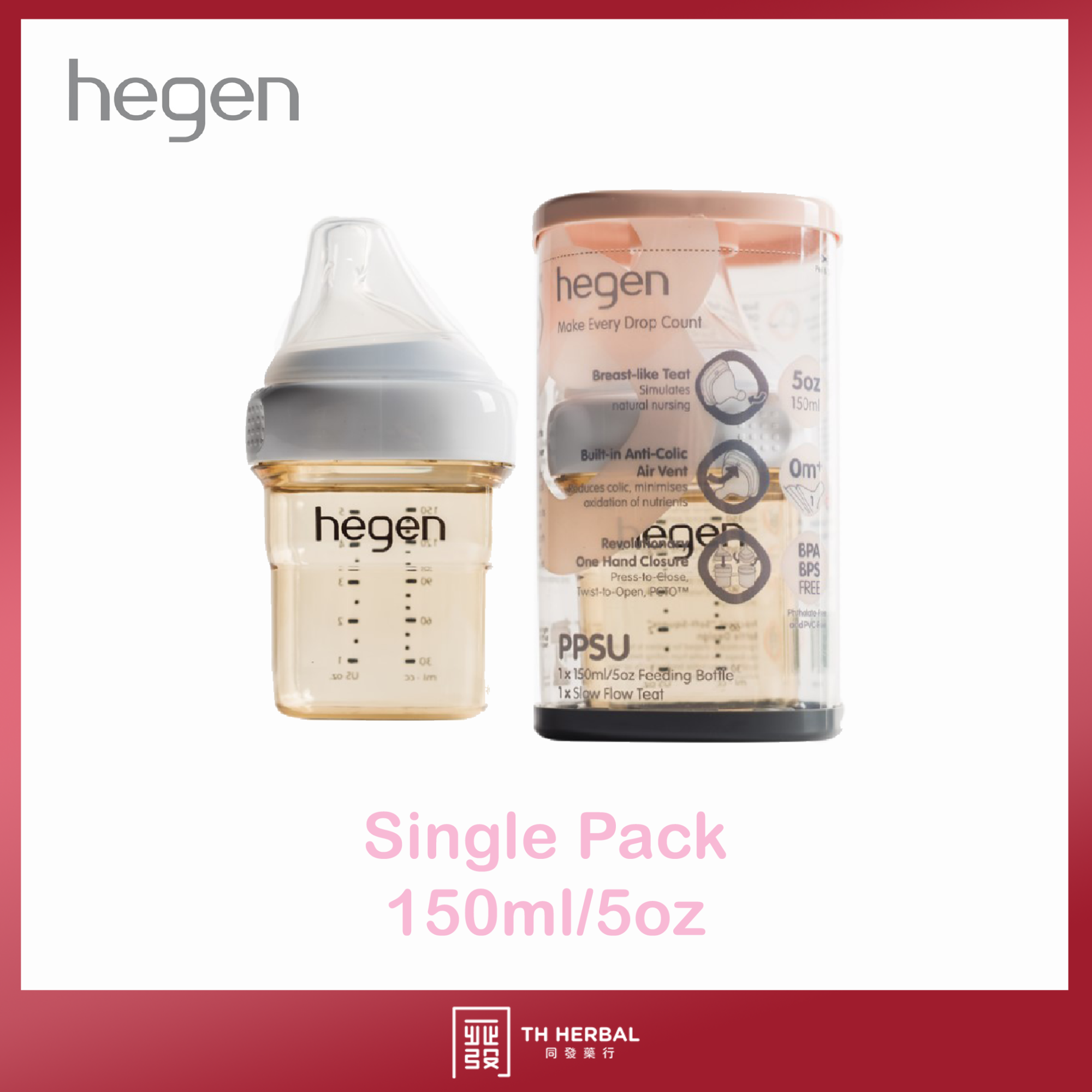 Hegen PCTO™ 150ml/5oz Feeding Bottle PPSU with Slow Flow Nipple (1 to