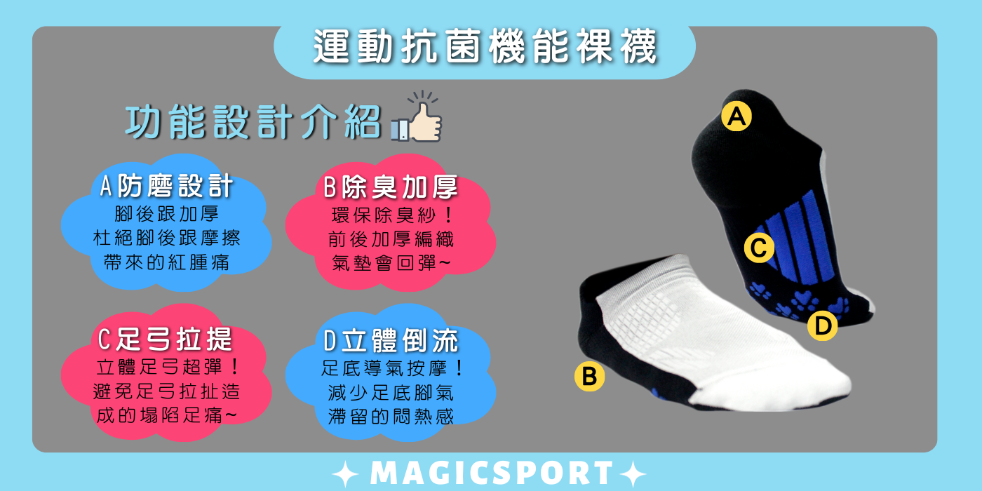 Magicsport官網_流行除臭襪_運動抗菌裸襪款_JG-018內圖1