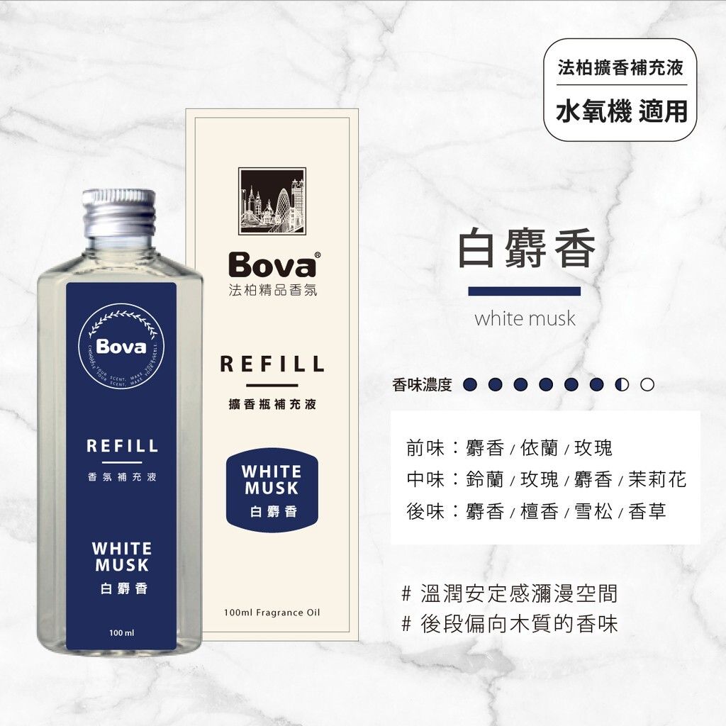 universomart授權圖法柏Bova擴香瓶補充瓶白麝香white musk