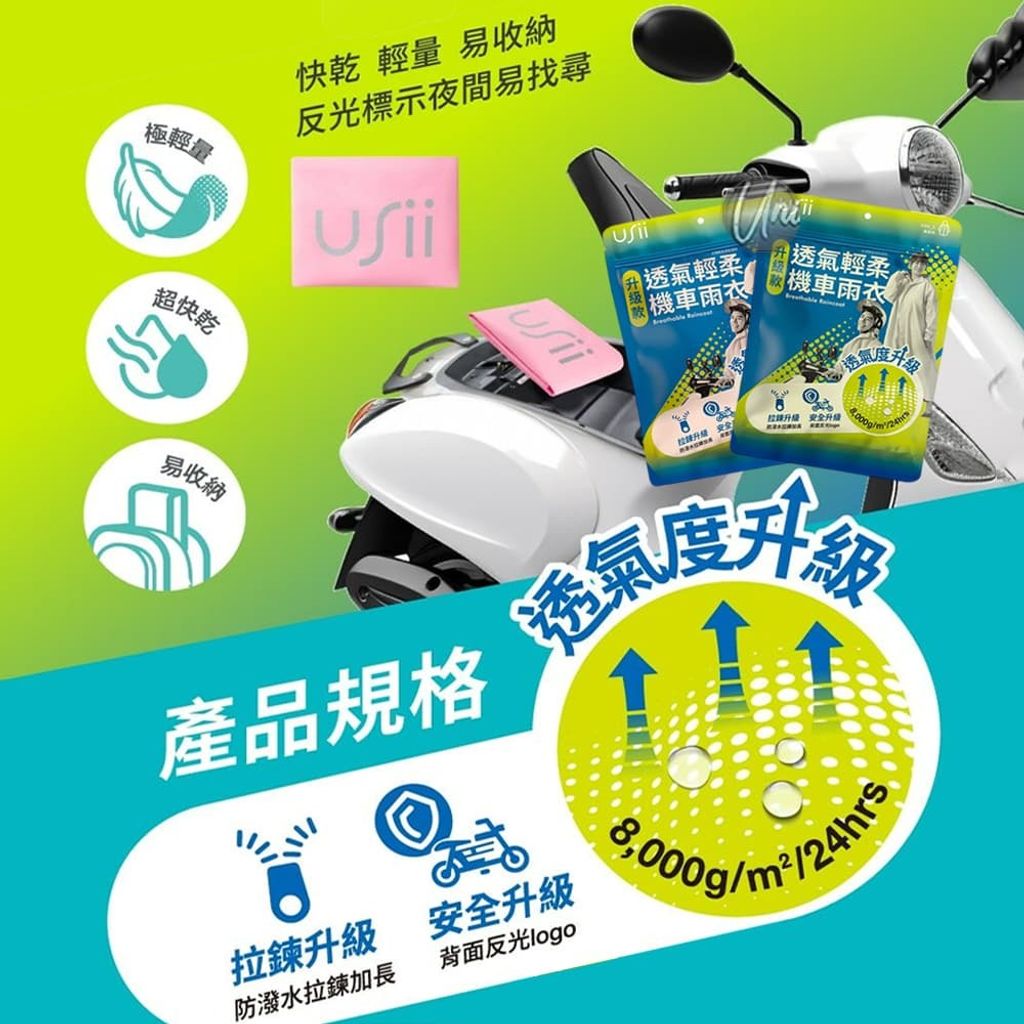 1_universomart宇碩協銷_授權素材2024升級款USii優系透氣輕柔機車雨衣 Breathable RaincoatICON