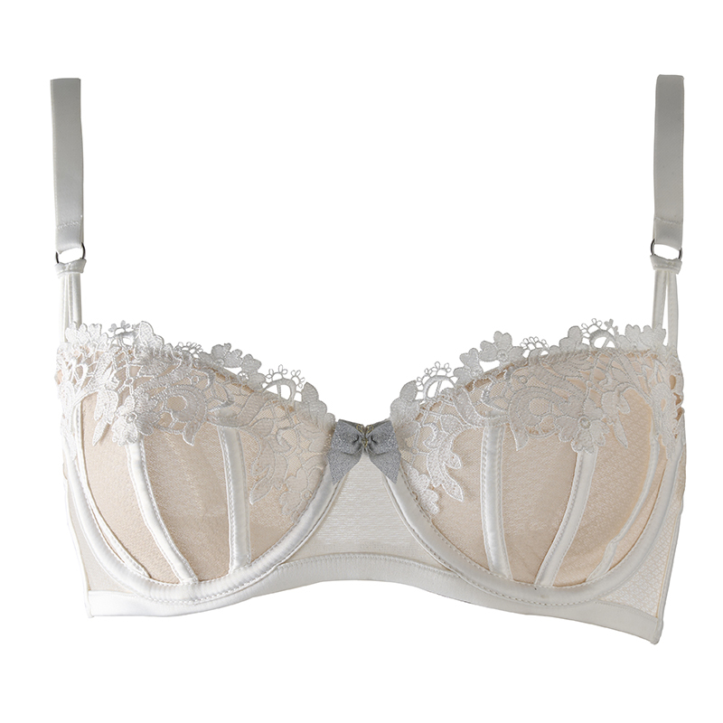 Flower-Patterned Embroidered Lace Lingerie Set-White