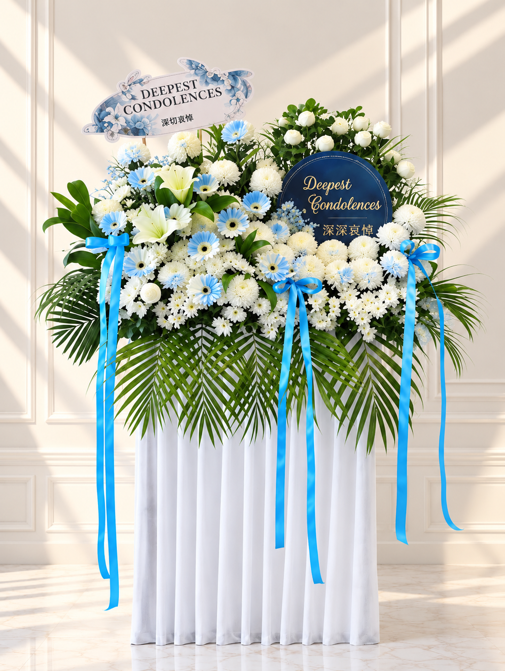Blue Condolences Flower Stand