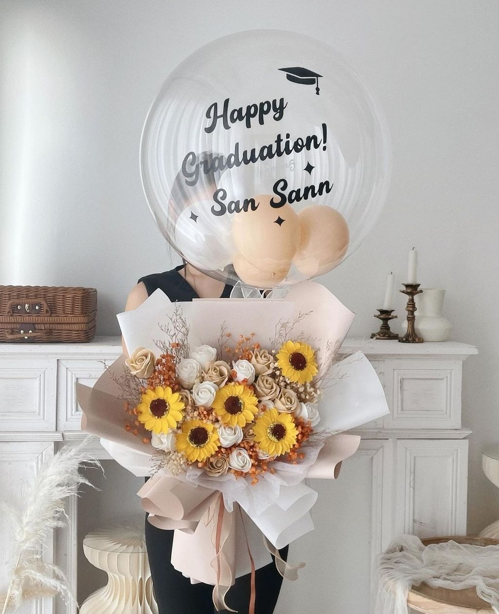 Soap Flower with Graduation Balloon Set