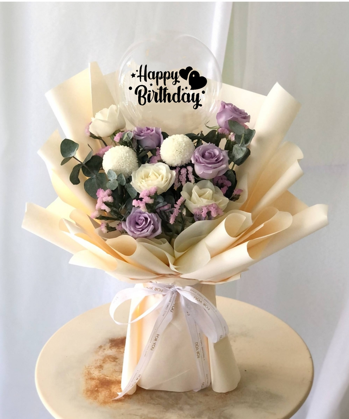 Purple Roses Birthday Bouquet