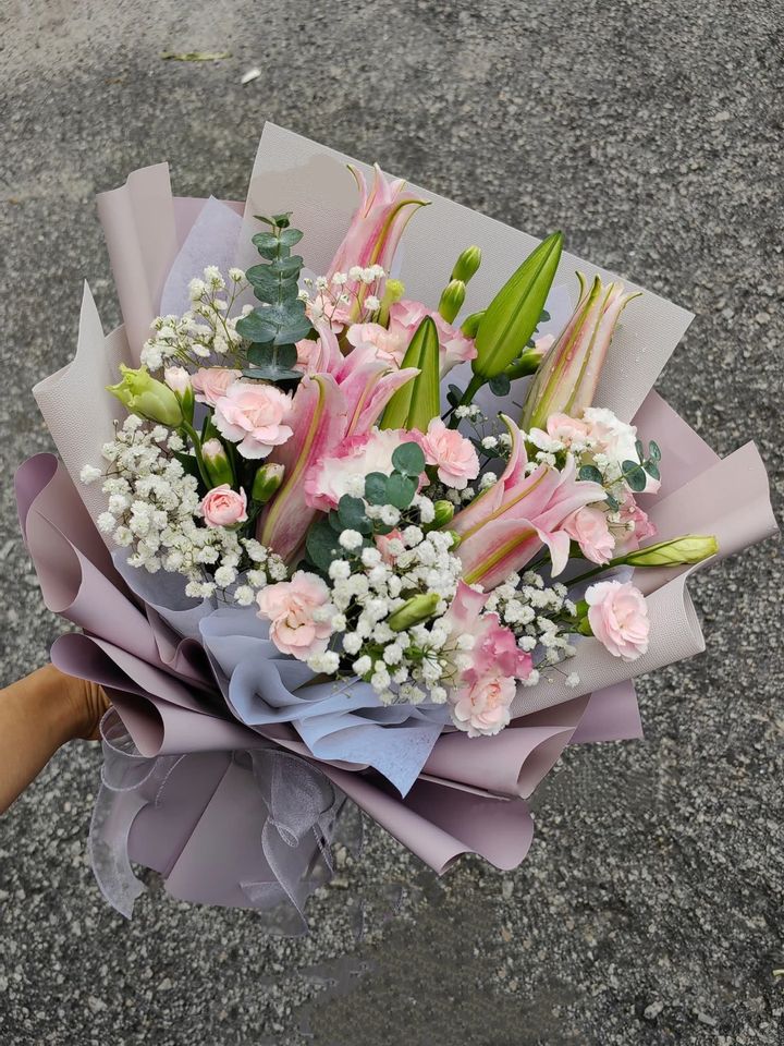 Forever Thankful Pink Lilies Hand Bouquet