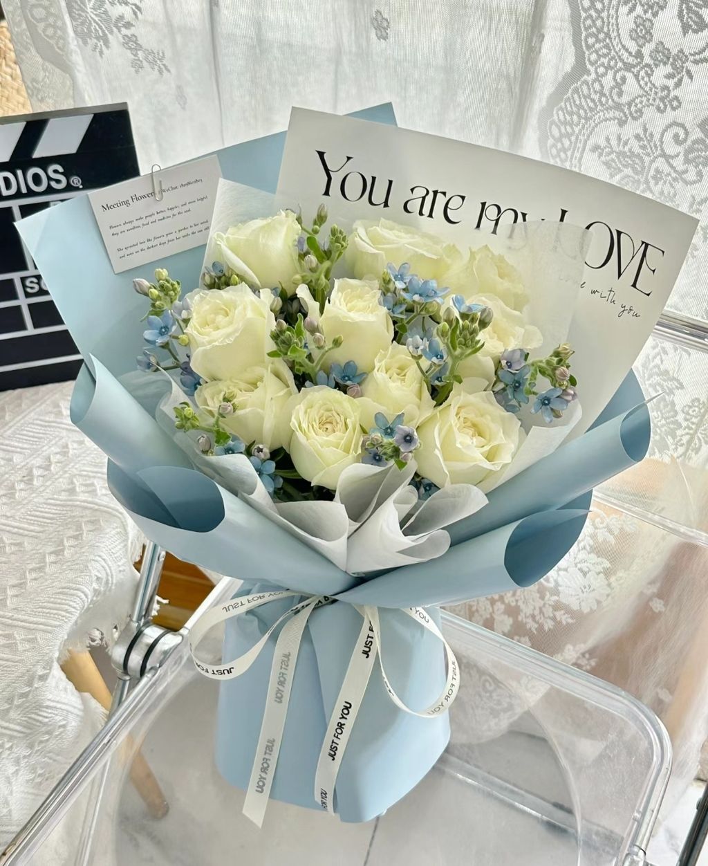 Elegance Light Blue Rose Hand Bouquet
