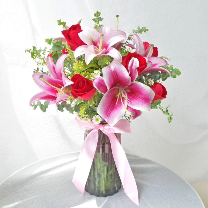 Lilies Roses Vase Arrangement