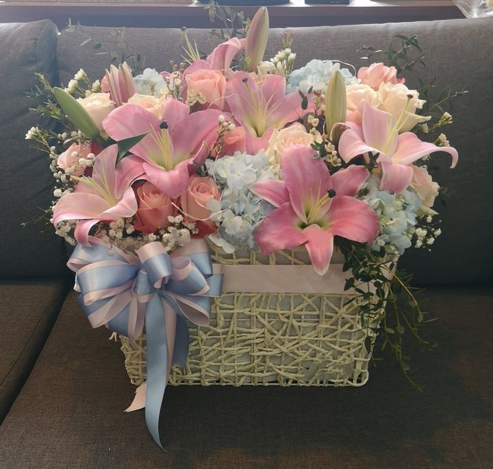 Hydrangea Mix Lilies Arrangements Basket