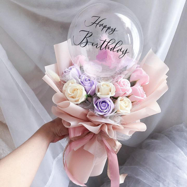 Soap Flower with Balloon Bouquet