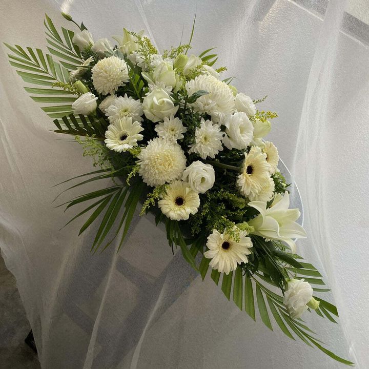 White Casket Flower Arrangement