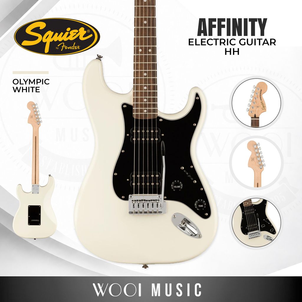 Squier Affinity Series HH Stratocaster Electric Guitar, Laurel FB, Olympic White - CP