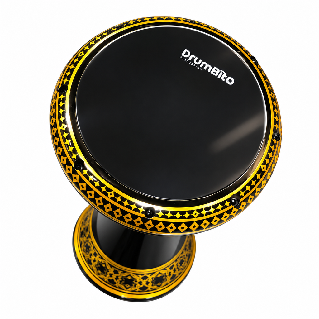 Glossy Black and Gold Doumbek Drum