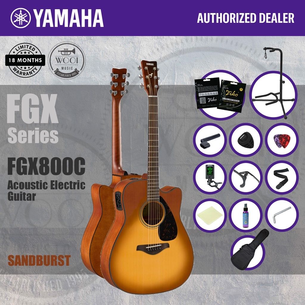 Yamaha FGX800C SDB FGX Series Solid Top Acoustic Electric Guitar 41" -  Sandburst – Wooi Music