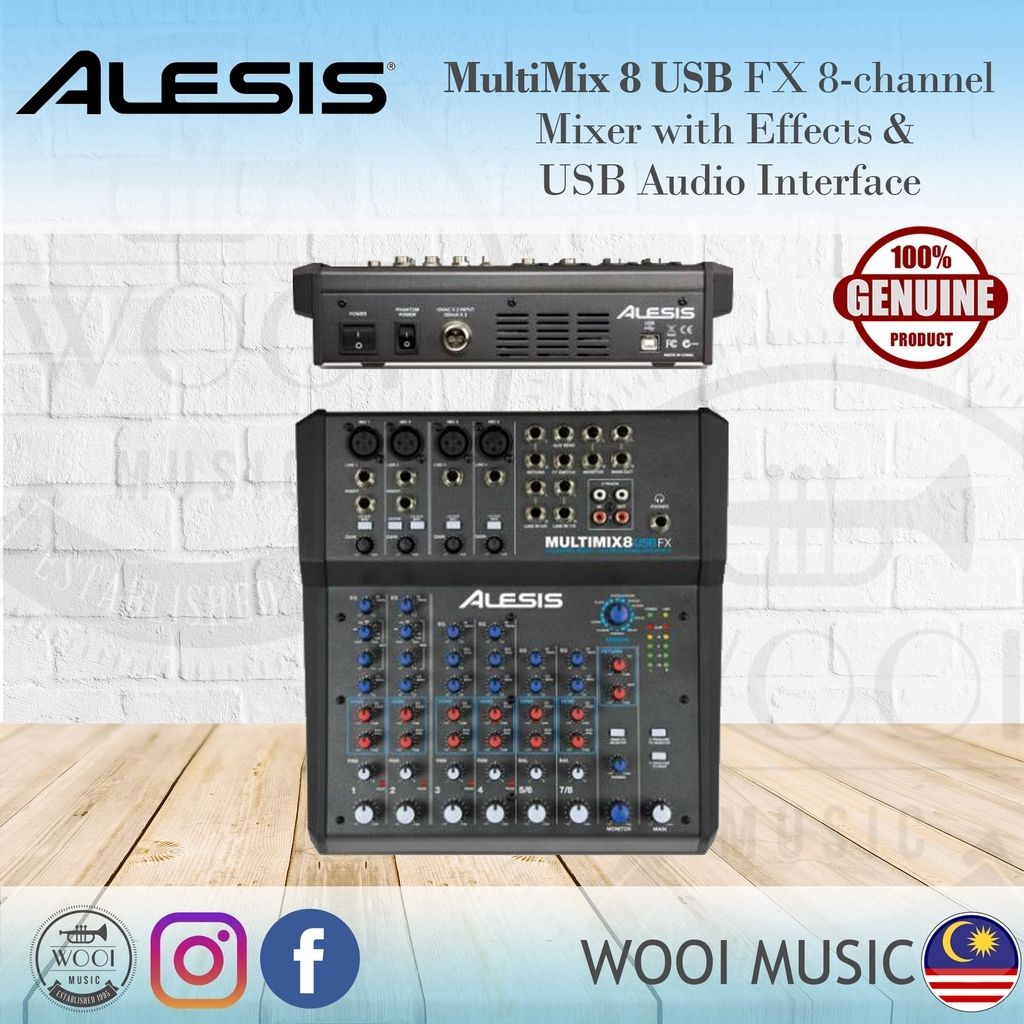 Alesis MultiMix 8 USB FX 8 Channel Mixer W/Effects and USB Audio Interface  – Wooi Music