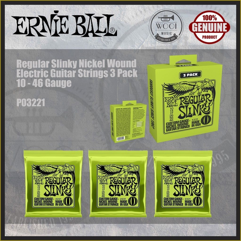  Ernie Ball 2221 Regular Slinky Electric Guitar Strings (10-46),  3 Packs : Musical Instruments