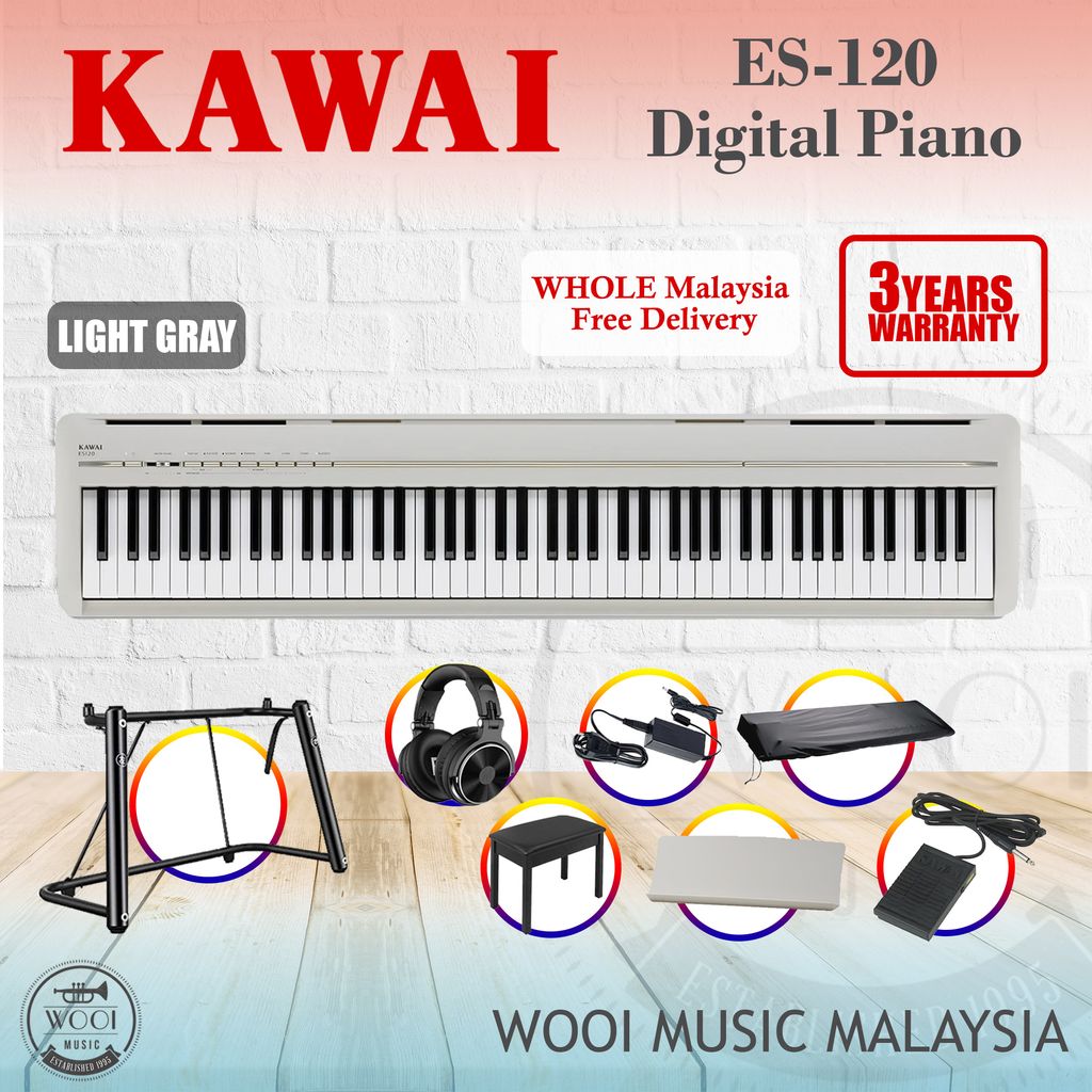 Kawai ES120 Portable Digital Piano - White KEY ESSENTIALS BUNDLE