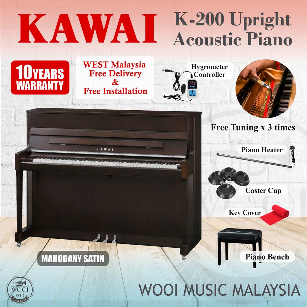 Kawai K200 Professional Acoustic Upright Piano - Mahogany Satin – Wooi Music