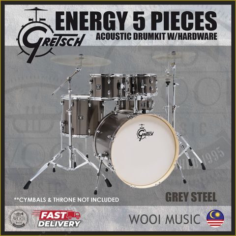 Gretsch GE4E825GS Energy 5pcs Acoustic Drum Kit w/Hardware NO Cymbals &  Throne - Grey Steel – Wooi Music