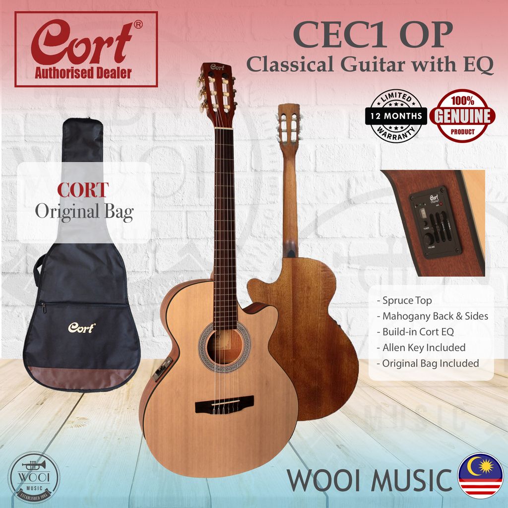 Cort CEC1 OP Slim Body Nylon Acoustic Electric Guitar - Spruce Top (FREE  Original Cort Padded Bag) Classical Guitar – Wooi Music