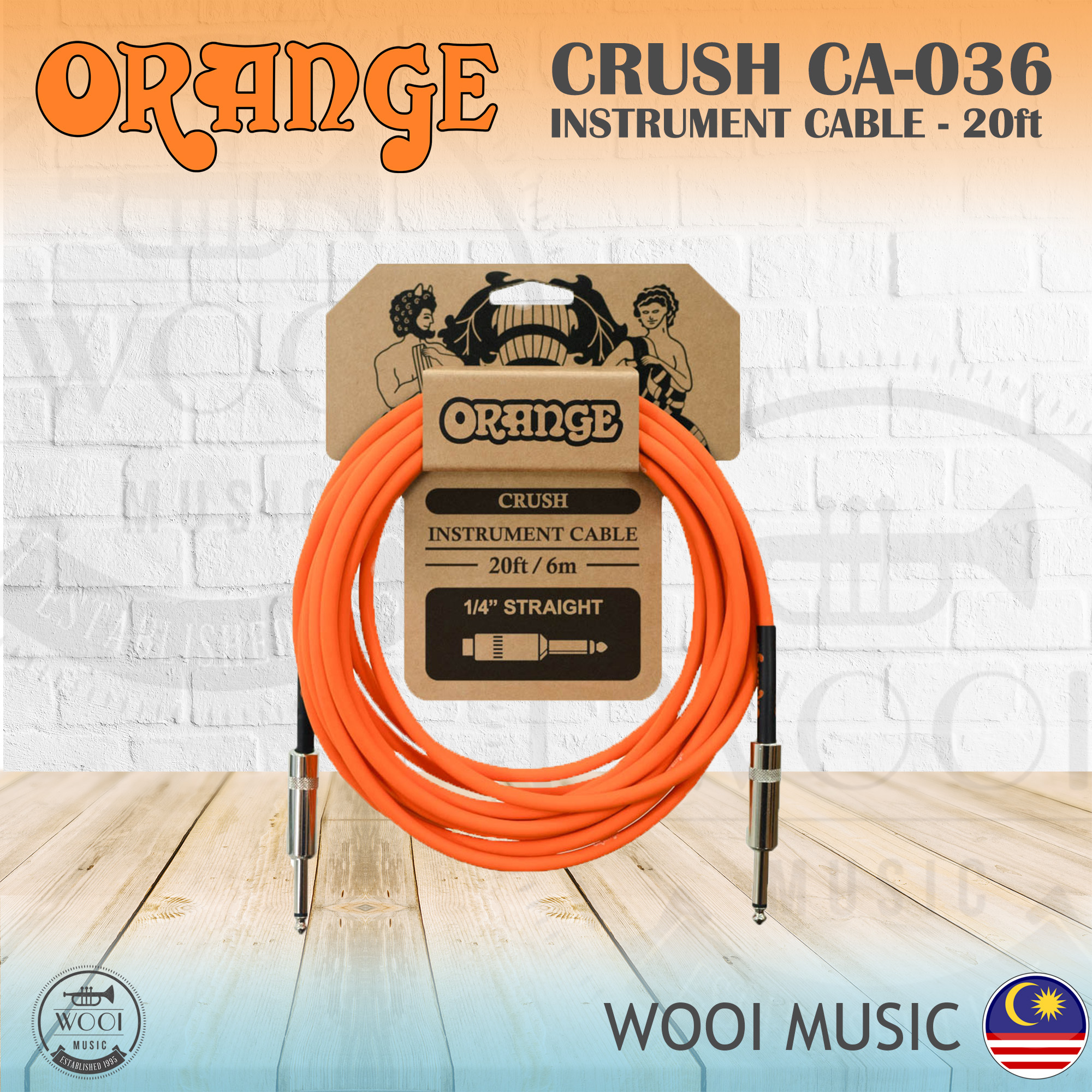 ORANGE CRUSH Instrument Cable 20ft 6m 1 4 Angled Straight CA037 ギターケーブル -  その他