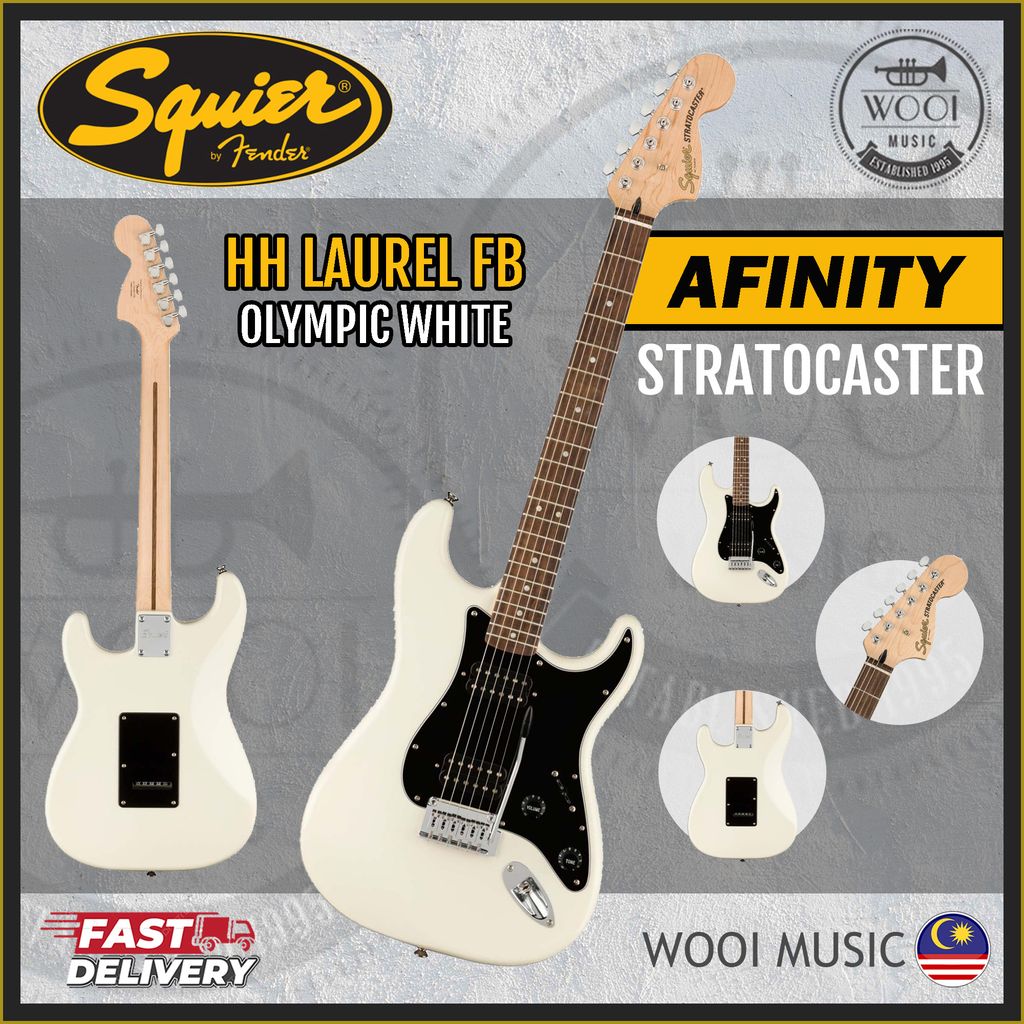 Squier Affinity Series HH Stratocaster Electric Guitar, Laurel FB, Olympic White - CP