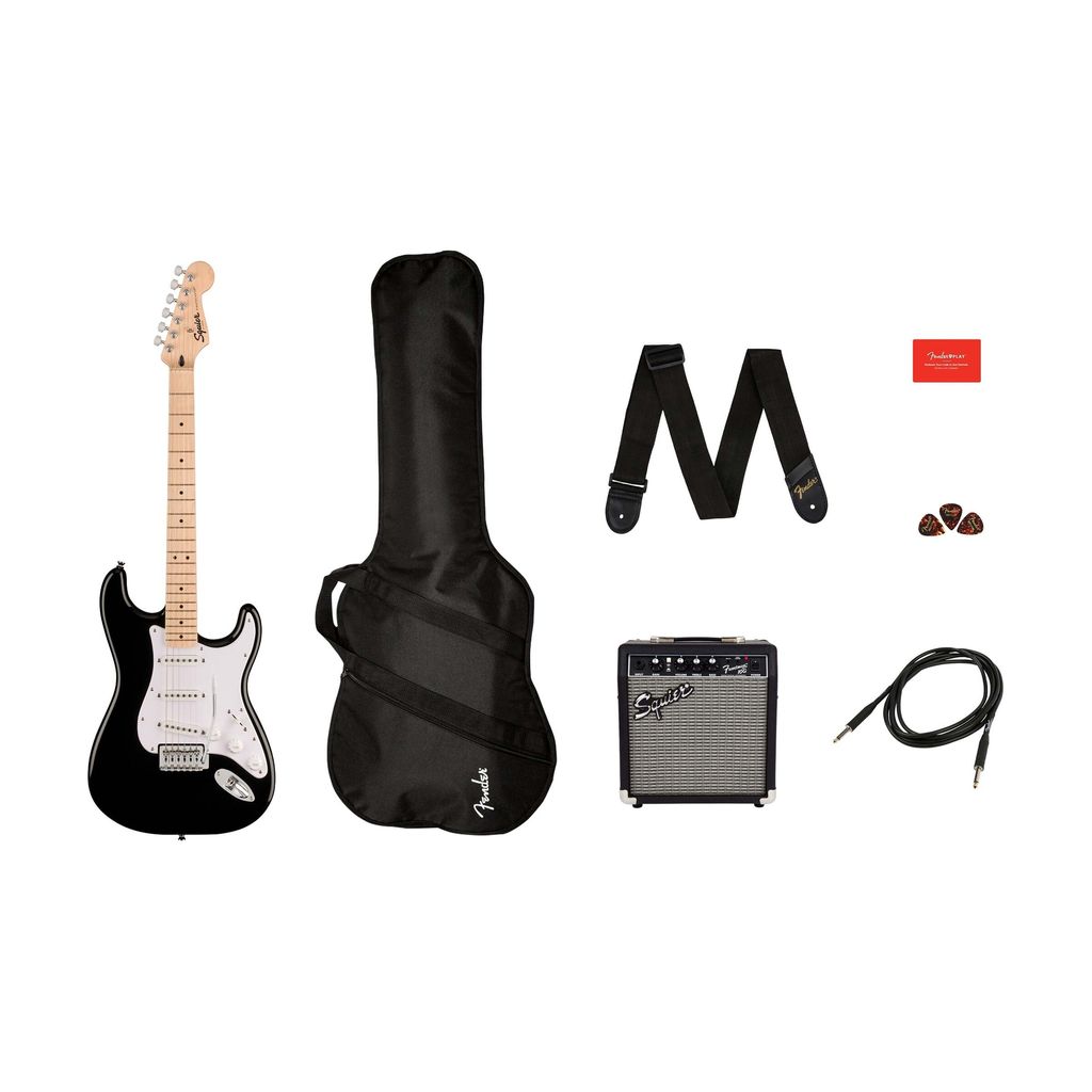 Squier Sonic Stratocaster Electric Guitar Pack with Maple Fingerboard & Fender Frontman 10G - Black - Gtr Pack - 1