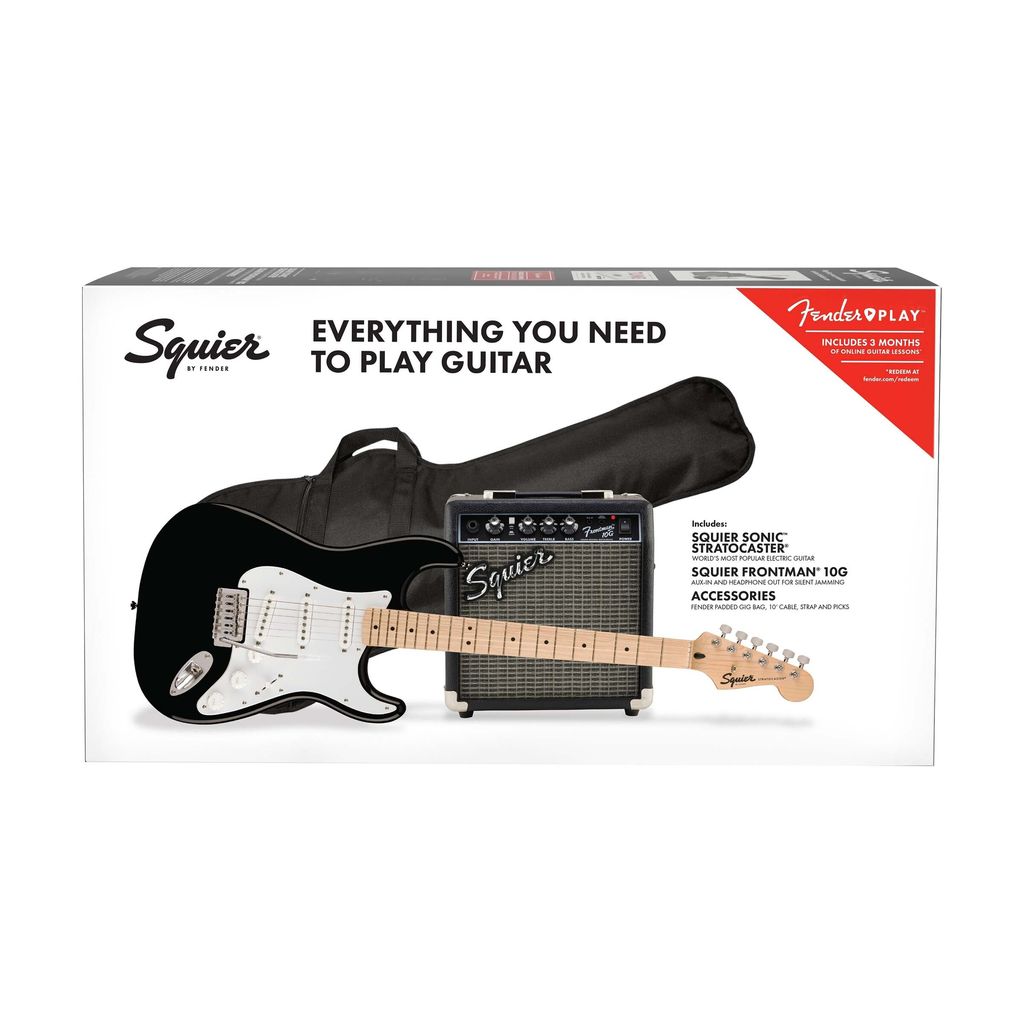 Squier Sonic Stratocaster Electric Guitar Pack with Maple Fingerboard & Fender Frontman 10G - Black - Gtr Pack - 3