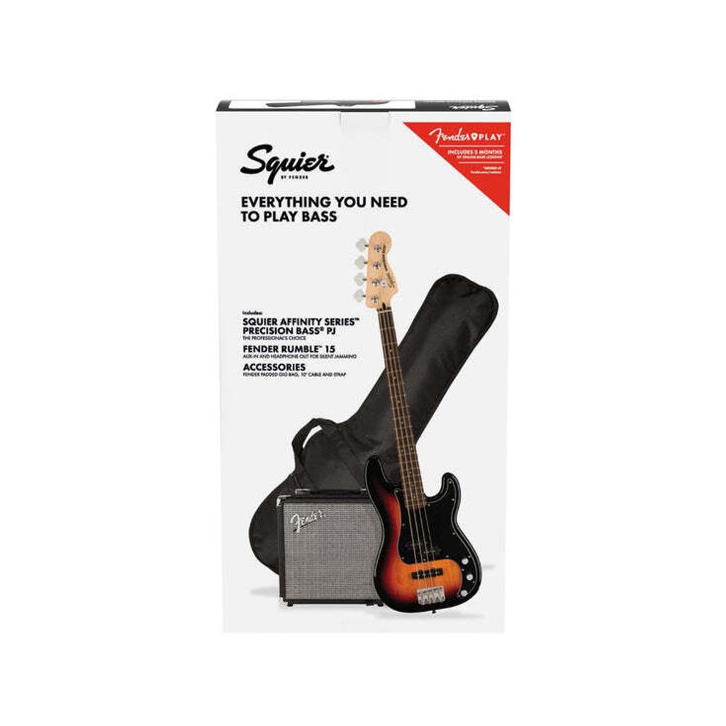 Squier Affinity Series PJ Bass Guitar Pack, Laurel FB, 3-color Sunburst-2