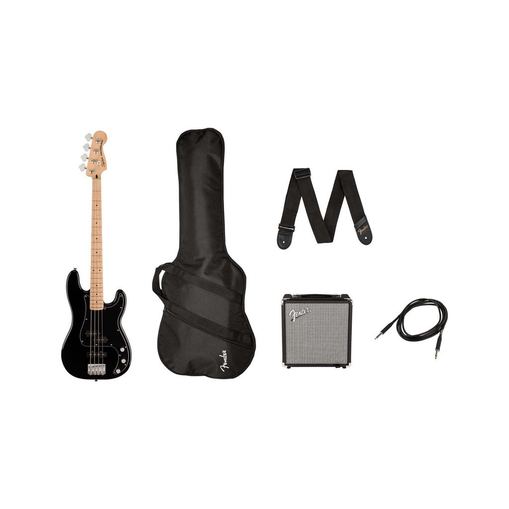 Squier Affinity Series PJ Bass Guitar Pack with Maple Fingerboard & Fender Rumble 15 - Black - 8