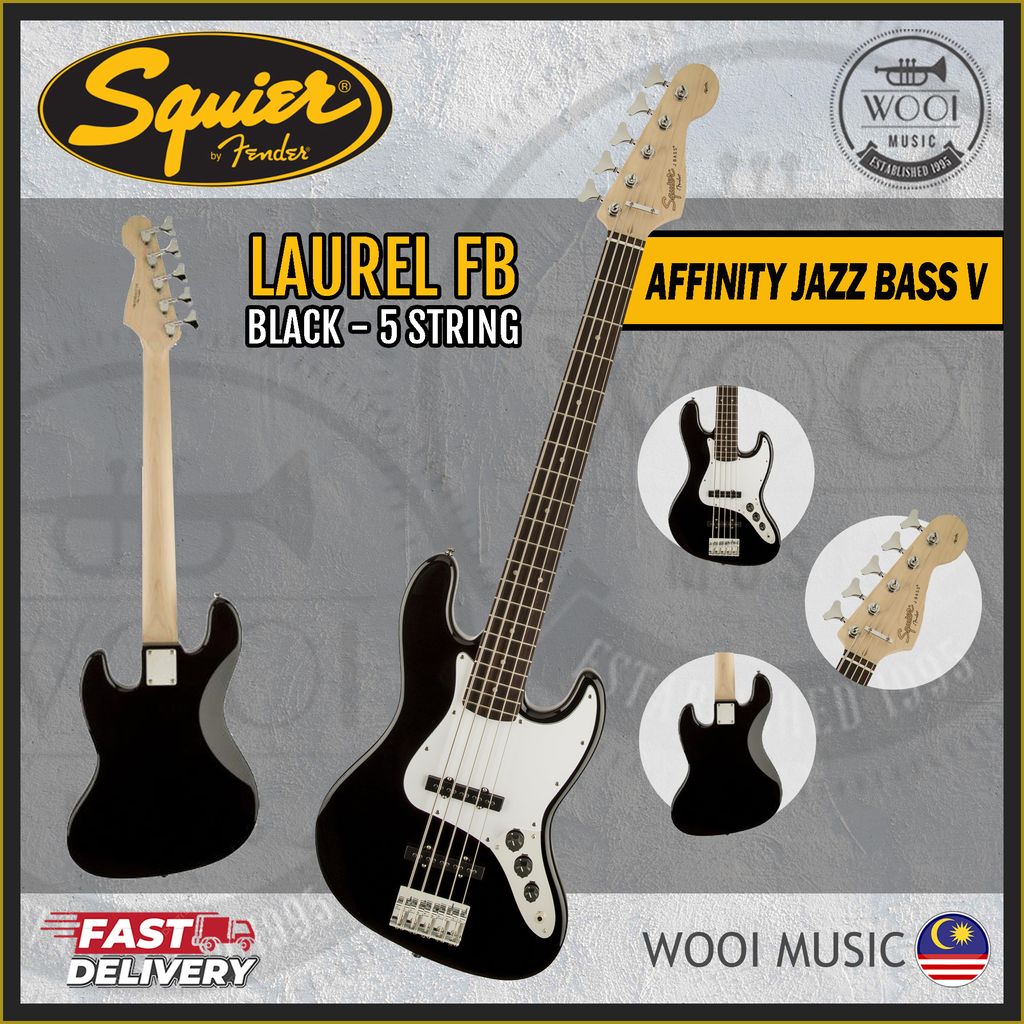 Squier Affinity Series 5 String Jazz Bass V Guitar, Laurel Fingerboard - Black - CP