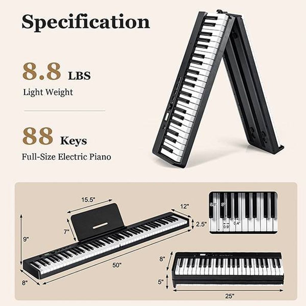 BSL BX-20 Foldable Electronic Piano Keyboard 88 keys - Black - 4