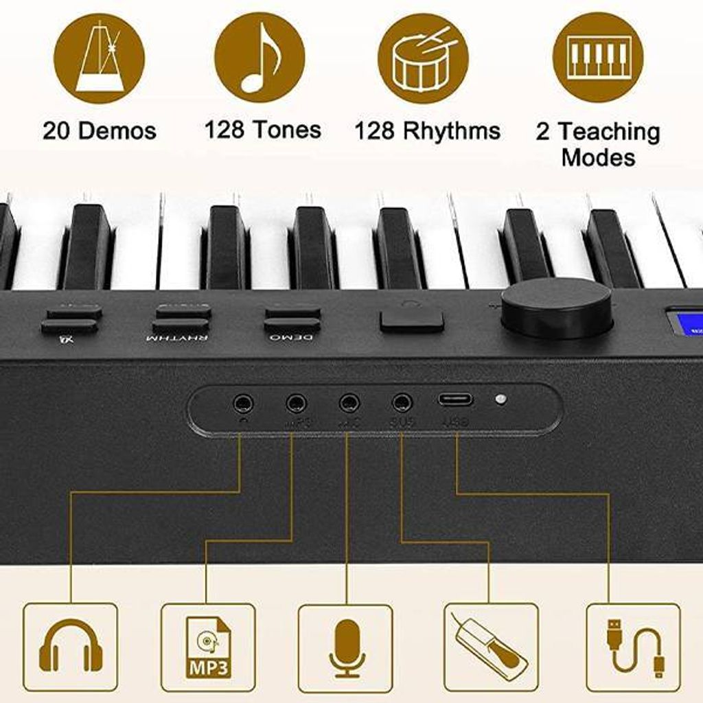 BSL BX-20 Foldable Electronic Piano Keyboard 88 keys - Black - 6
